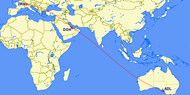 СРОЧНО: Бизнес-класс Qatar Airways, Цюрих – Аделаида, 1200 €