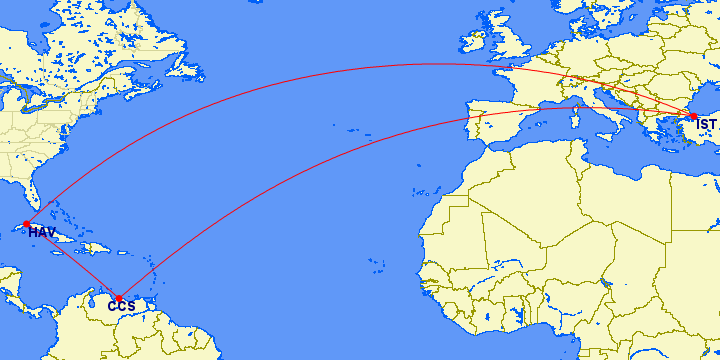 Turkish Airlines будет летать в Гавану и Каракас с декабря