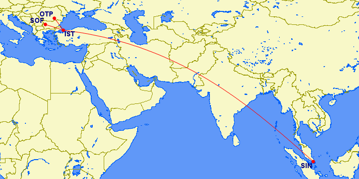 Бизнес-класс SQ: София/Бухарест – Сингапур, 1200 €