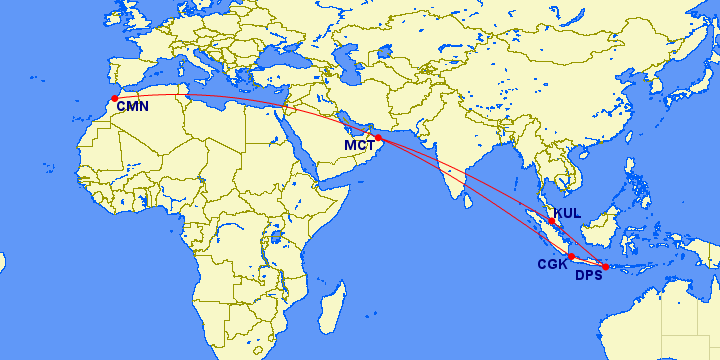 Бизнес-класс Oman Air из Касабланки на Бали от 1160€